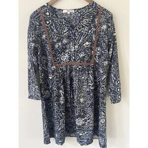 America & Beyond Womens Size M Peasant Boho Festival Blue Long Sleeve Dress